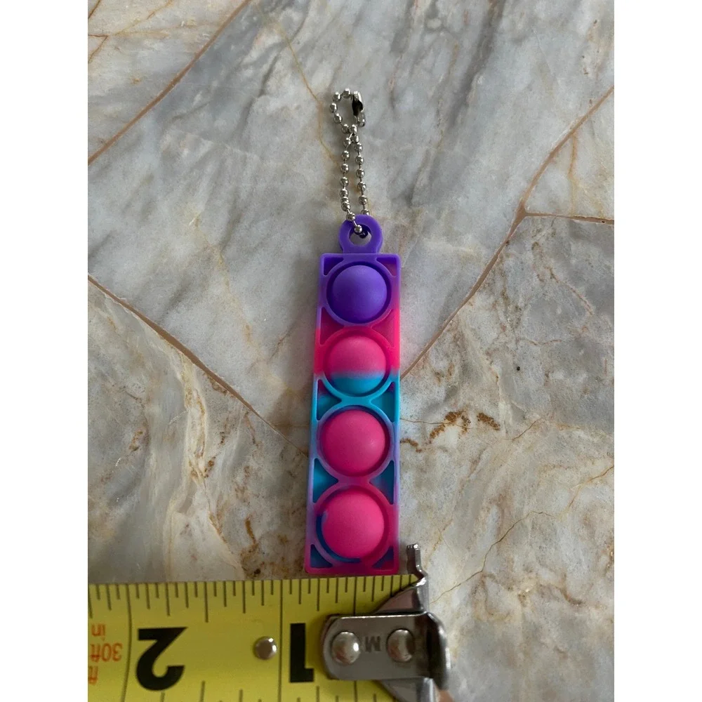 Pop It Fidget Toy Keychain Silicone Tie Dye Purple Pink Blue Sensory Stress Toy